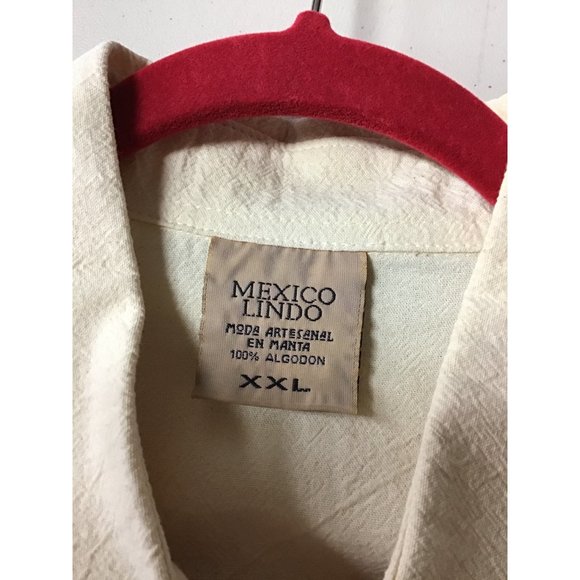 80s -Mexico Lindo- Men's Cream Colored, 100% Cotton Shirt, size XXL - Picture 6 of 7